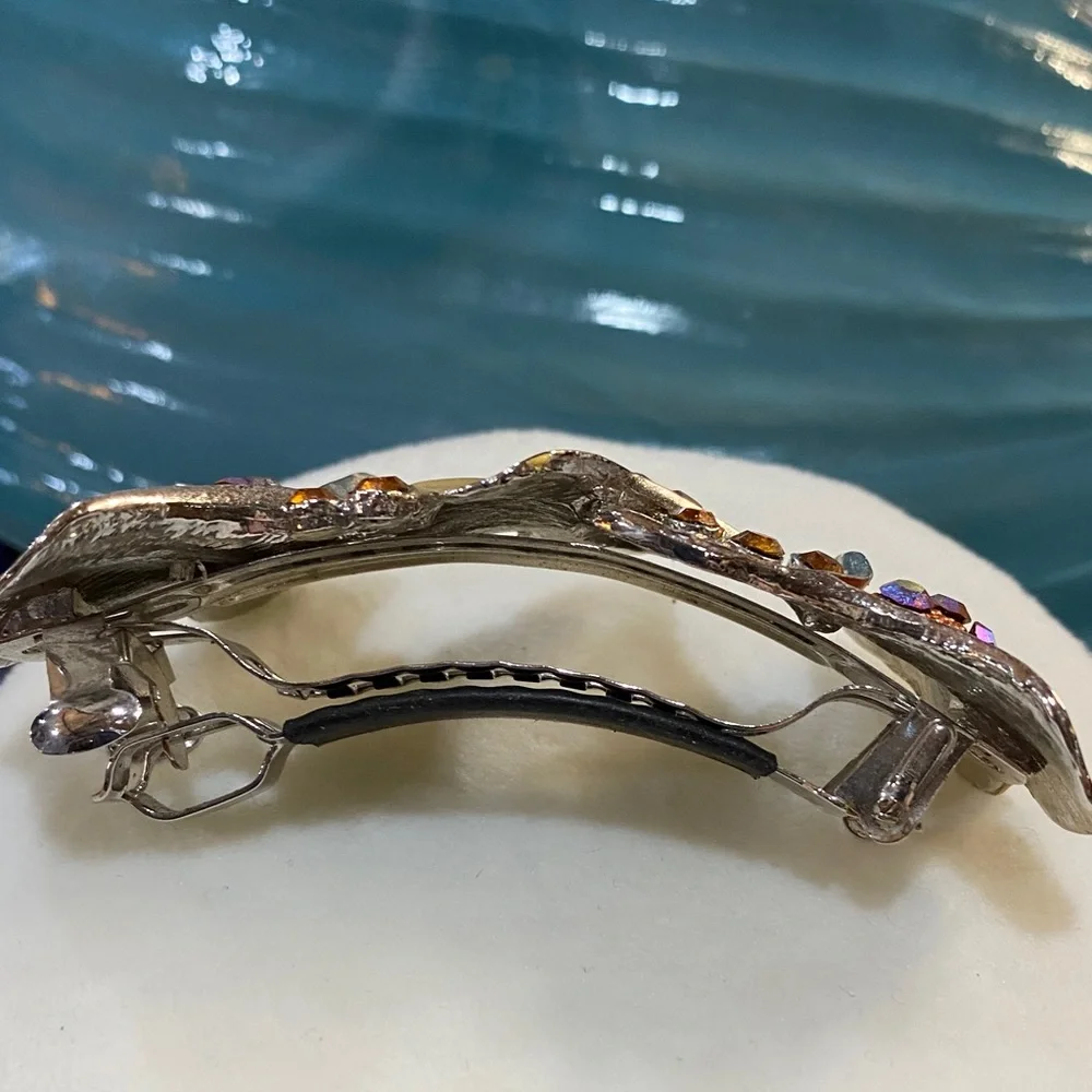Vintage Rhinestone Floral Hair Barrette 4 inch